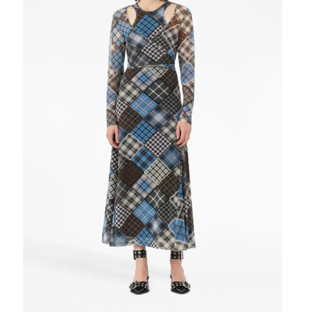 GANNI Printed Mesh Wrap Maxi Dress